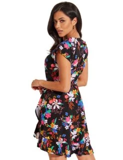 26837 Pour Moi EcoVero Frill Wrap Dress - 26837 Black Tropical