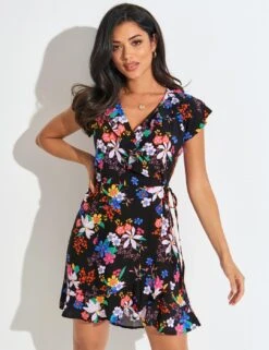 26837 Pour Moi EcoVero Frill Wrap Dress - 26837 Black Tropical -FANTASIE Shop 362592 20230112103800